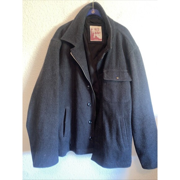 Old Navy Wool Blend Deck pea coat Jacket Zip XL Vintage Black Preppy Y2k City - Picture 1 of 9